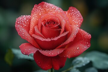 Close-up of a red rose with water droplets. (1)