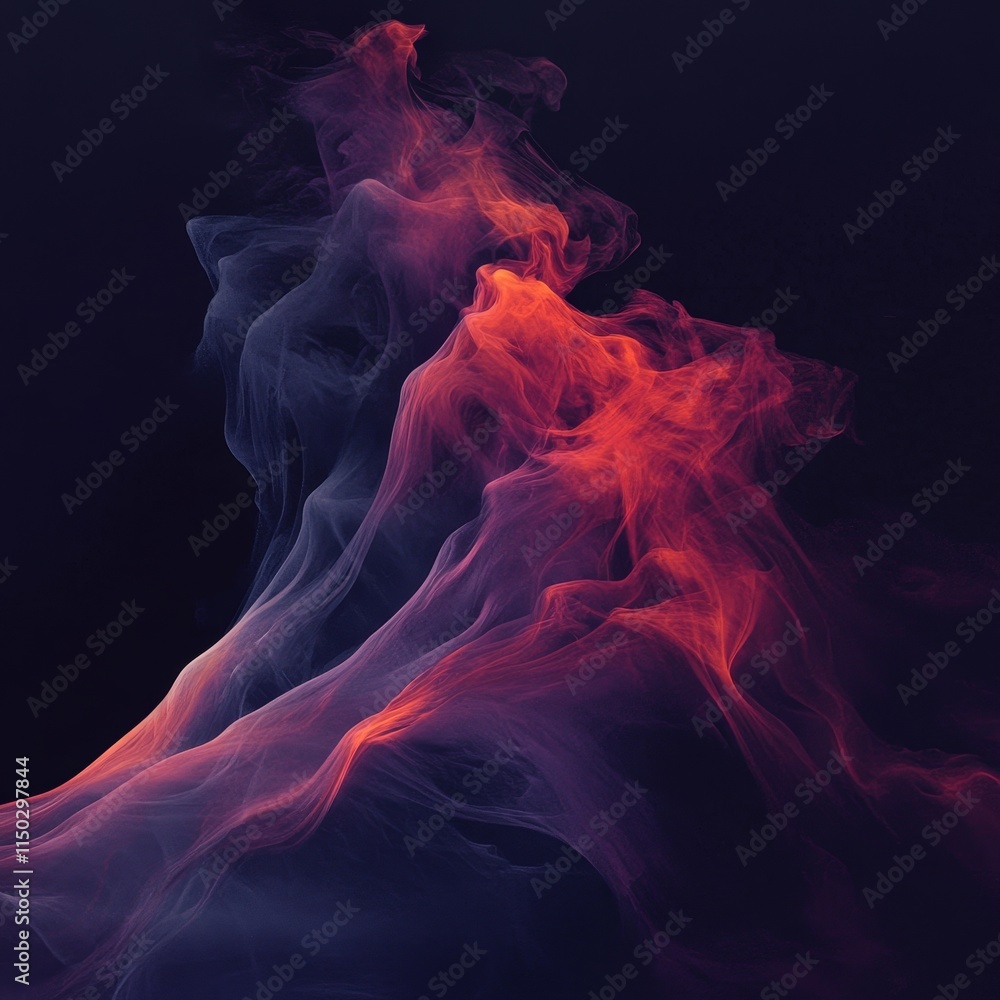 Poster Vibrant Abstract Smoke Patterns in Deep Colors Create a Mesmerizing Visual Effect, Showcasing Fluid Shapes and Ethereal Movements Within a Dark Background