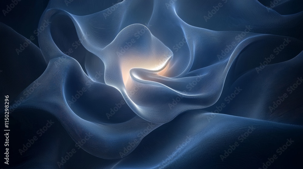 Poster soft waves of blue light create a gentle glow in an abstract swirl, illustrating a calming visual ex