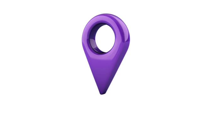 Purple location pin, transparent background
