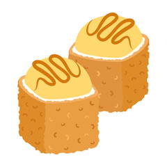 Fresh seafood sushi and traditional Japanese flavors. Vector flat Illustration