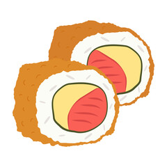 Fresh seafood sushi and traditional Japanese flavors. Vector flat Illustration
