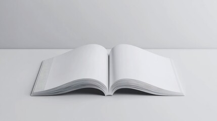 Blank Book Open on White Surface: Minimalist Mockup