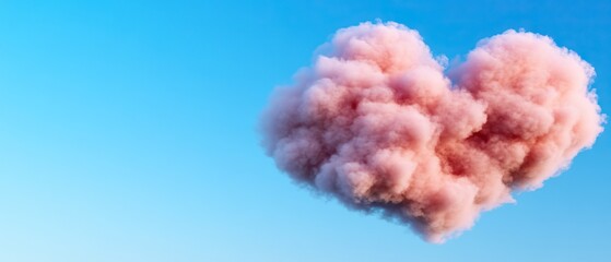 Fototapeta premium A fluffy pink cloud shaped like a heart floats against a clear blue sky, evoking feelings of love and whimsy.