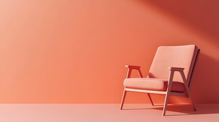 asthetic chair in the corner of the room with a solid color background