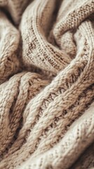 Experience the comfort of a cozy knitted sweater texture in warm beige for winter fashion