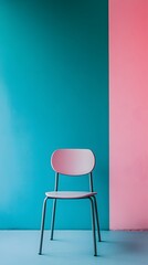 asthetic chair in the corner of the room with a solid color background