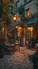 Fototapeta premium Romantic dusk ambiance a relaxing evening on a european city terrace