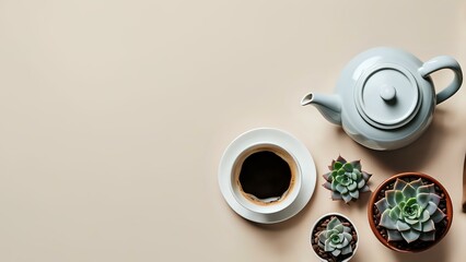 Single cup of coffee positioned on a plain background with generous copy space for customizable text