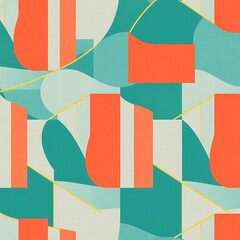 Abstract Geometric Pattern: Teal, Coral, and Gold Seamless Design 