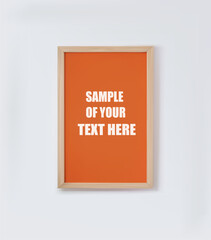 Vector illustration. Empty wooden  frame near a white wall. Minimalist concept of home decor.