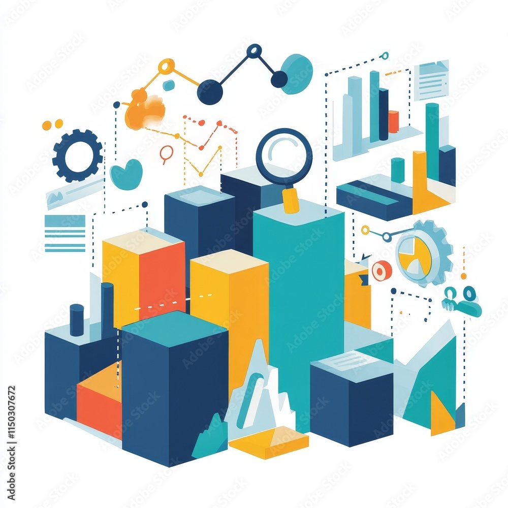 Poster visual representation of data analysis and strategy development in a modern office environment durin