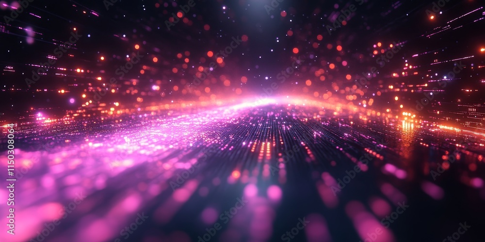 Poster colorful digital lights create a vibrant visual effect resembling a cosmic landscape at night with f