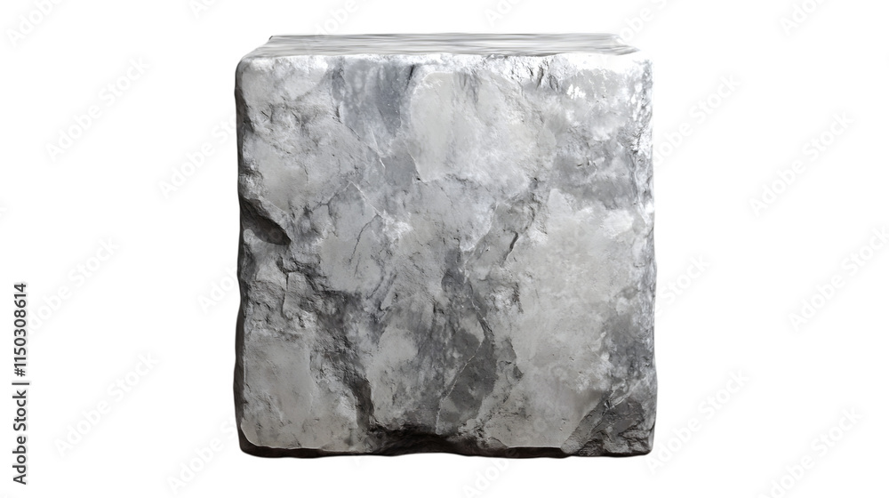 Poster smooth gray stone texture cube with subtle rough veins and matte surface isolated on transparent bac