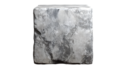 Smooth gray stone texture cube with subtle rough veins and matte surface Isolated on transparent background