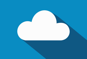 Flat Design White Cloud with Long Shadow on Blue Background Illustration