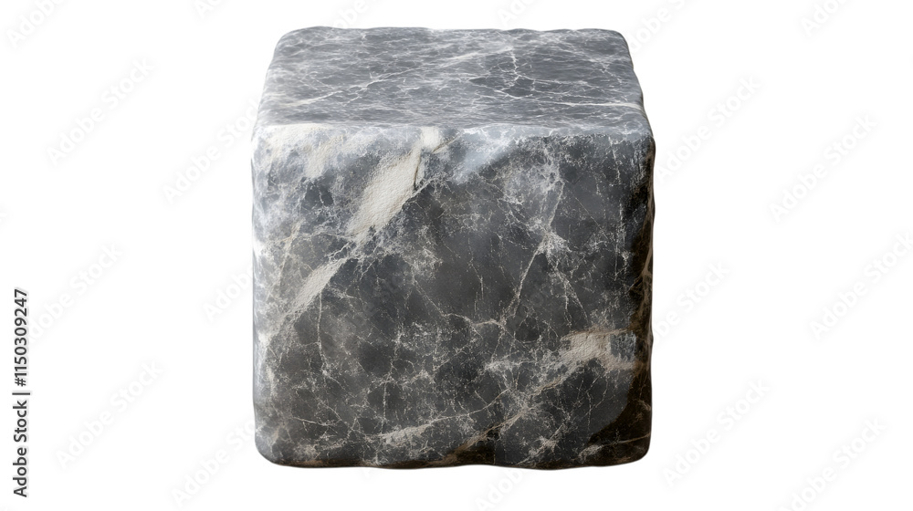 Poster smooth gray stone texture cube with subtle rough veins and matte surface isolated on transparent bac