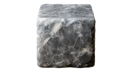 Smooth gray stone texture cube with subtle rough veins and matte surface Isolated on transparent background