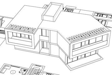 Modern house sketch 3d illustration
