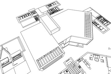 Modern house sketch 3d illustration