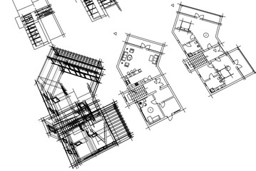 Modern house sketch 3d illustration