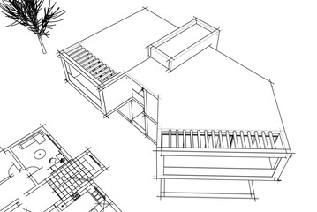 Modern house sketch 3d illustration