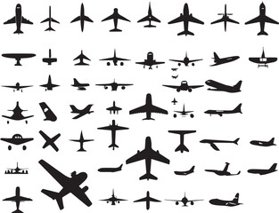 set of silhouettes of airplanes vector art of illustration