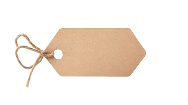 Blank price tag with string, ideal for retail or craft labeling projects Isolated on white background