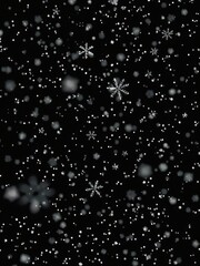 Delicate snowflakes falling against a pure black backdrop, crystal, falling snow