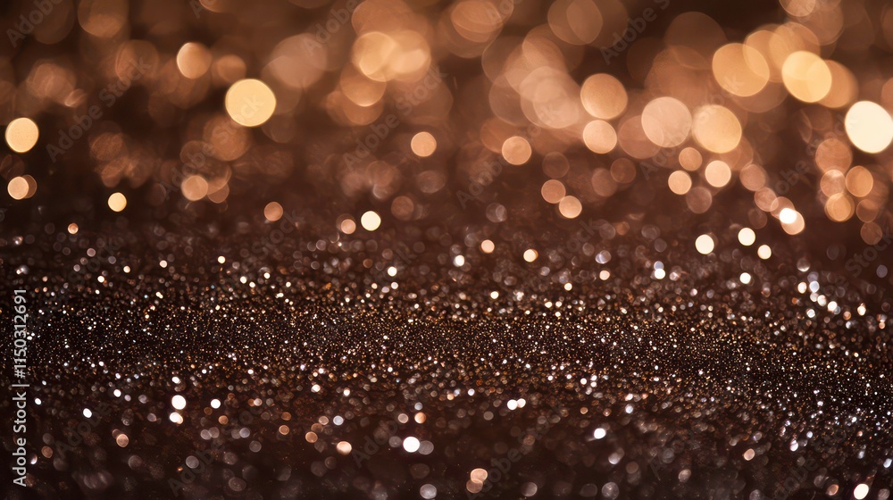 Poster abstract brown glitter bokeh background with sparkling lights and blurry texture.