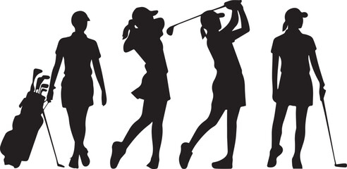 Obraz premium silhouettes of women playing foot ball , bosket ball, golf and ETC 