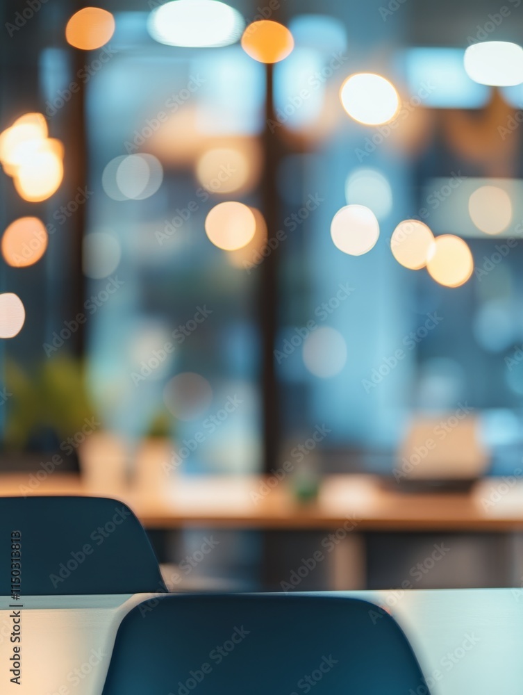Poster modern workspace with blurred lights and furniture creating a calm atmosphere for productivity in a 