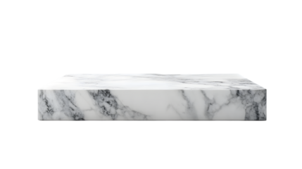 Smooth minimalist white marble platform block with subtle veining and clean edges Isolated on white background