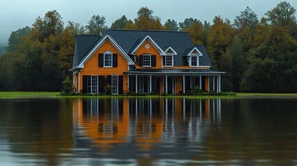 Obraz premium A flooded house, representing the damage caused by natural disasters and the impact of global warming