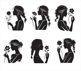 Elegant Women Silhouettes with Flowers