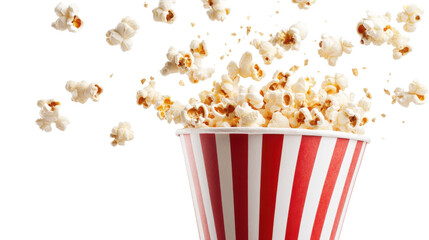 Popcorn in a red and white cup, transparent background