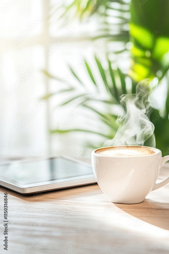 Aufkleber enjoying a quiet moment with an e reader and coffee on a sunny morning