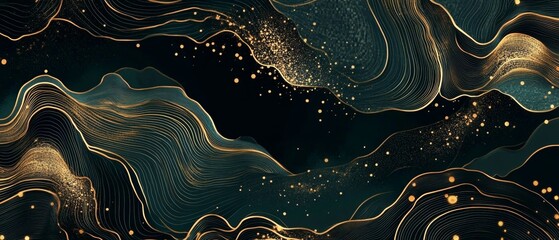 Luxury gold oriental style background vector. Chinese and Japanese oriental line art with golden texture