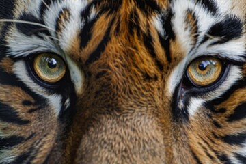 A close up of a tiger's eye with a yellowish-orange hue