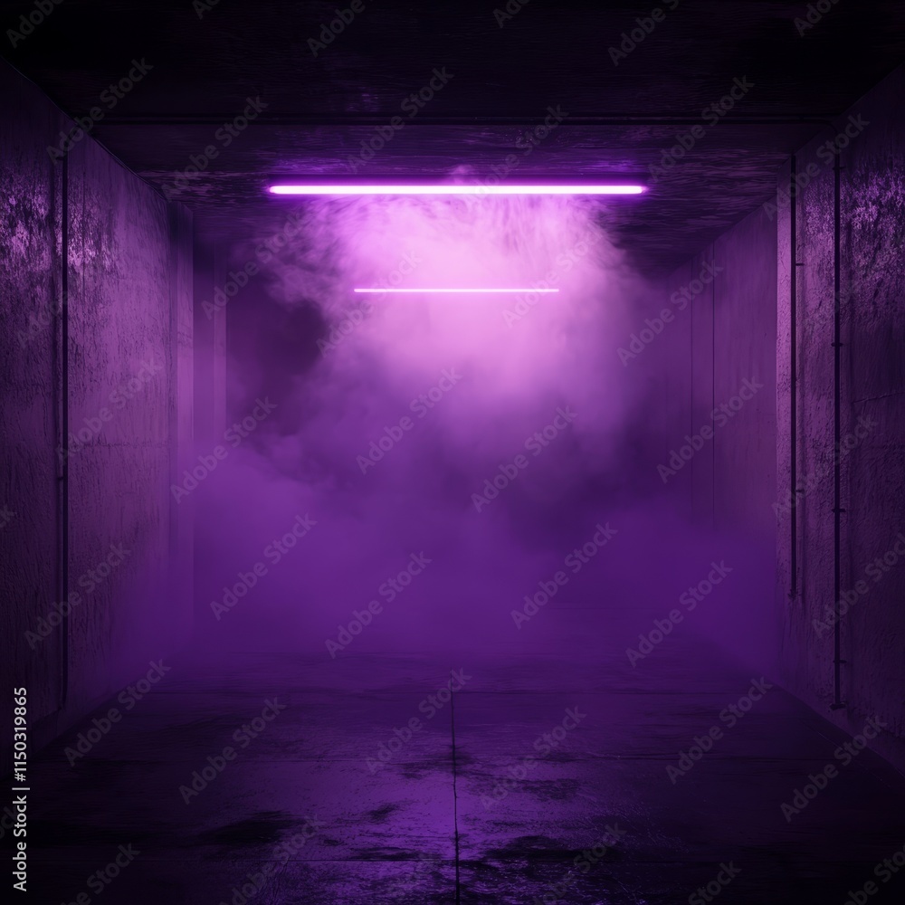 Aufkleber dimly lit corridor with purple neon lights and fog creating an atmospheric and mysterious setting at