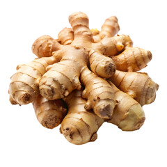 raw brown organic spicy ginger root on transparent background