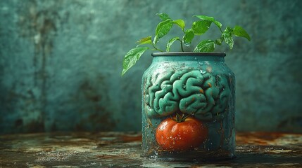 A graphic brain with a water can symbolizes growth, knowledge, and sustainability for future creativity and education