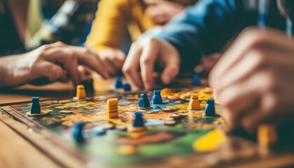 Creative Friends Gather At Wooden Table For Fun Board Game Night, Enjoying Laughter And Friendly Competition In A Relaxed Atmosphere.