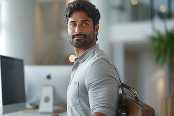 Naklejka premium The man holding brown suit UHD wallpaper
