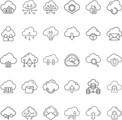 Cloud Computing Icons Network, Storage, Security, and Data Management