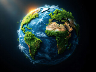 Fototapeta premium Vibrant green and blue globe depicting a thriving, biodiverse, and sustainable Earth.