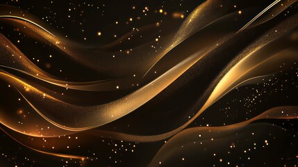 Abstract background with golden bokeh lights and glitter glowing light effect on dark brown background