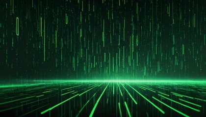 A cutting-edge cyber backdrop featuring abstract green digital rain and matrix code elements. This visual is excellent for themes related to technology and data.