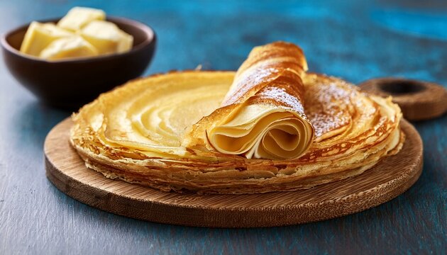 Generated image Close-up of Norwegian lefse (soft flatbread) with butter and sugar, rolled and sliced