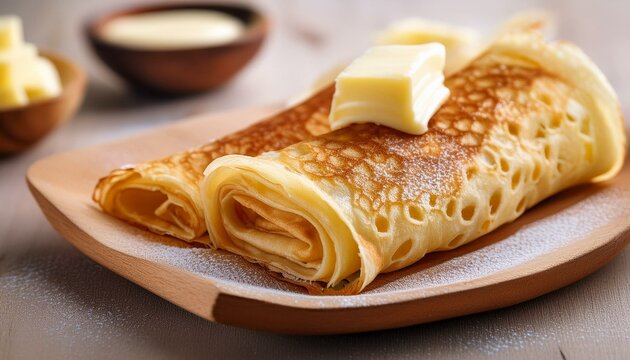 Generated image Close-up of Norwegian lefse (soft flatbread) with butter and sugar, rolled and sliced